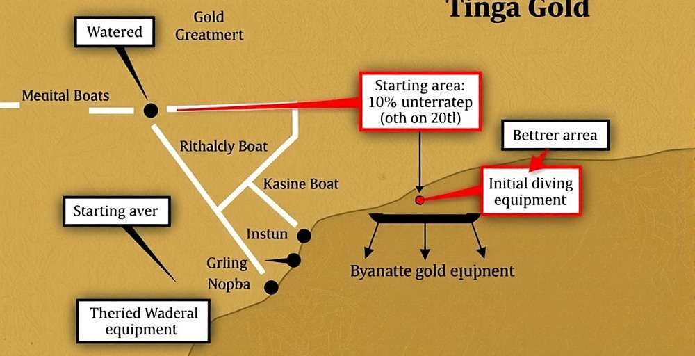 Beginning your adventure in Ganga Gold Grabbers Ganga Gold Grabbers starting area showing basic boat and initial diving equipment
