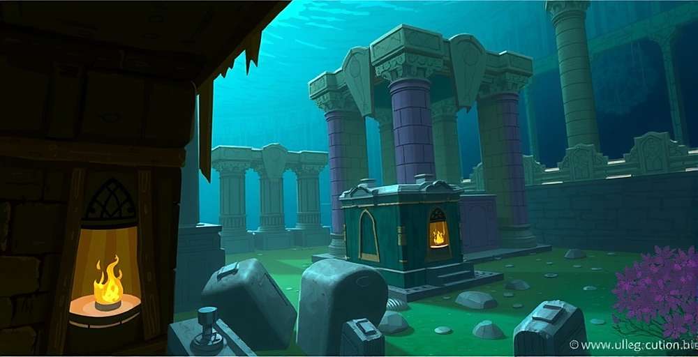 Upcoming underwater exploration in Ganga Gold Grabbers Concept art for upcoming Ganga Gold Grabbers underwater ruins expansion